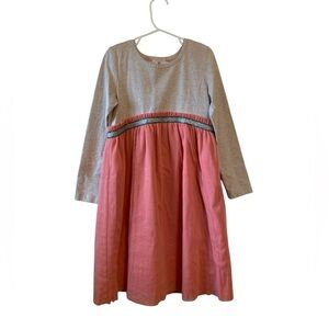 Hanna Andersson Oatmeal and Pink Sparkle Tulle Skirt Girls Dress size 120/6-7
